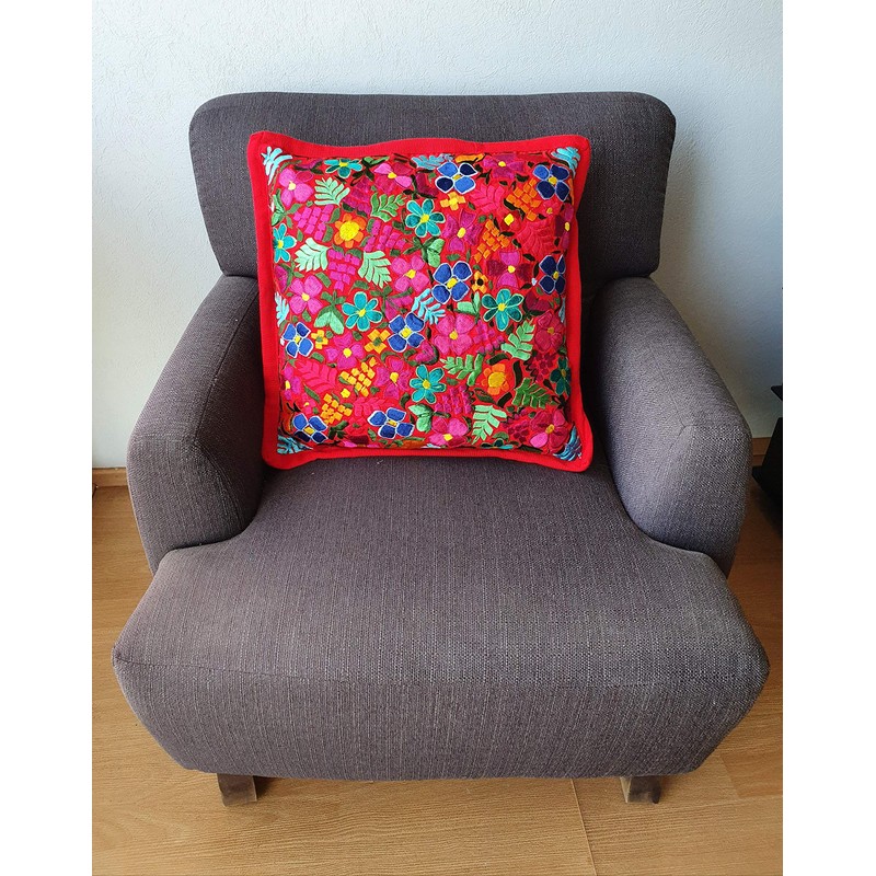 ALKIMIA INC Mexican Handmade Pillow Cover Chiapas Embroidery (Red)
