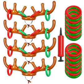 Christmas Inflatable Reindeer Antler Ring Toss Game - Christmas Party Games,4 Pack Inflatable Reindeer Antler Hat with Rings for Outdoor Indoor Christmas Family Games