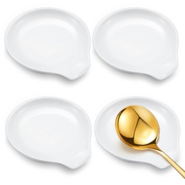 Irenare 4 Pcs Ceramic Spoon Rest for Stove Top 3.74 x 3.54 Inch Porcelain Spoon Holder Utensil Rest Dishwasher Safe Cradle for Home Kitchen Accessories (White)