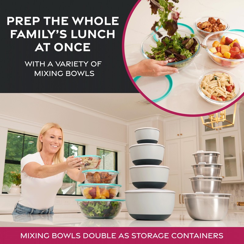 FineDine Stainless Steel Mixing Bowls Set with Lids, Home Kitchen