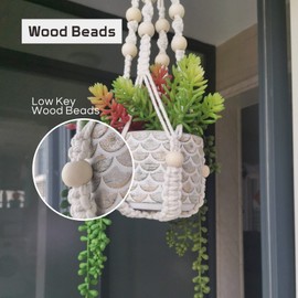 mivofo Macrame Plant Hanger Indoor, 23" No Tassel Hanging Plant Holder, Sturdy Flower Pot Holder with 2 Hooks - Ivory (Pot NOT Included)