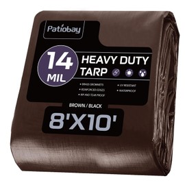 Patiobay Tarp 8x10FT, 14 Mil Large Tarps Heavy Duty Waterproof with Grommets Every 23.6", 420D Thick Plastic Tarp, UV Resistant Tear&Fade Resistant, Reinforced Edges for Outdoor Pool Camp Tent