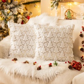 Christmas Tree White Throw Pillow Covers 12x20, Soft Faux Fur Sequins Throw Pillows for Couch Sofa Bed Room Cushion Covers Holiday Decorations