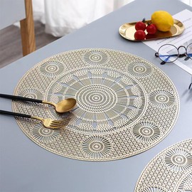 Hosoncovy 4 Pack Ferris Wheel Decorative Placemats PVC Placemats Hollow Dining Table Place Mats Heat Resistant Non-slip Dining Placemats Table Mats for Home Kitchen (Gold)