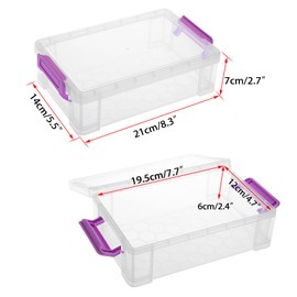 BTSKY 4 Pieces Stackable Transparent Pen Box Office Supplies Storage Box Multifunctional Storage Boxes 19.5 x 12 x 6 cm Intermediate Size (Purple Buckle)