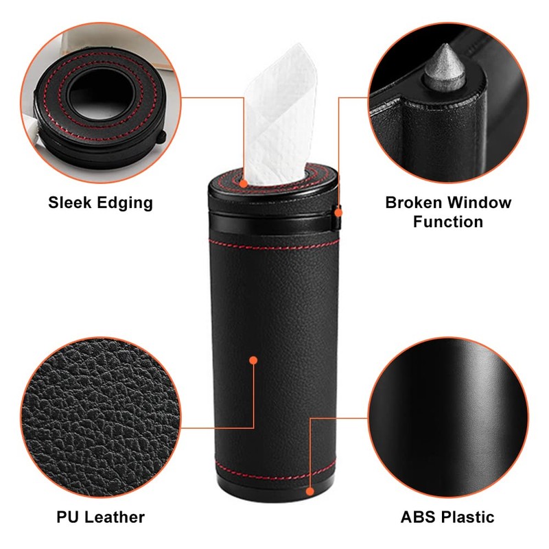 Car Tissue Tube, Cylinder Tissue Box Diameter 2.75'' PU Leather