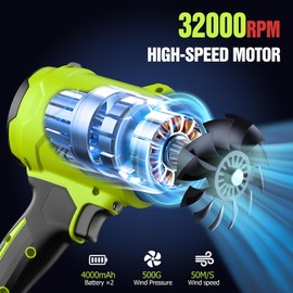 Cordless Leaf Blower, Leaf Blower Cordless with Battery and Charger, Portable Lightweight Handheld Blower, Extended Nozzle, Turbo Jet Blower for Lawn Care, Patio Cleaning, Leaves, Dust (Green)