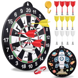 flintronic Double-Sided Magnetic Kids Dart Board Set, Large Size Boys Toys Dartboards with 12 Darts, Indoor Outdoor Party Games Toys Gifts for 3-12 Year Old Kids - Rocket