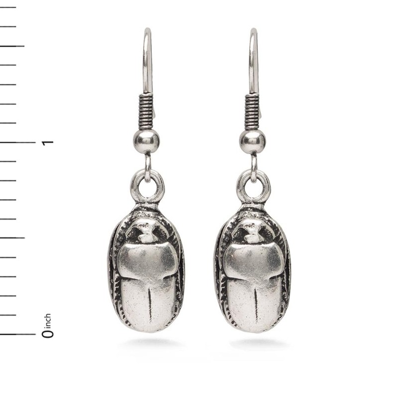 Scarab Earrings - Antique Silver Finish
