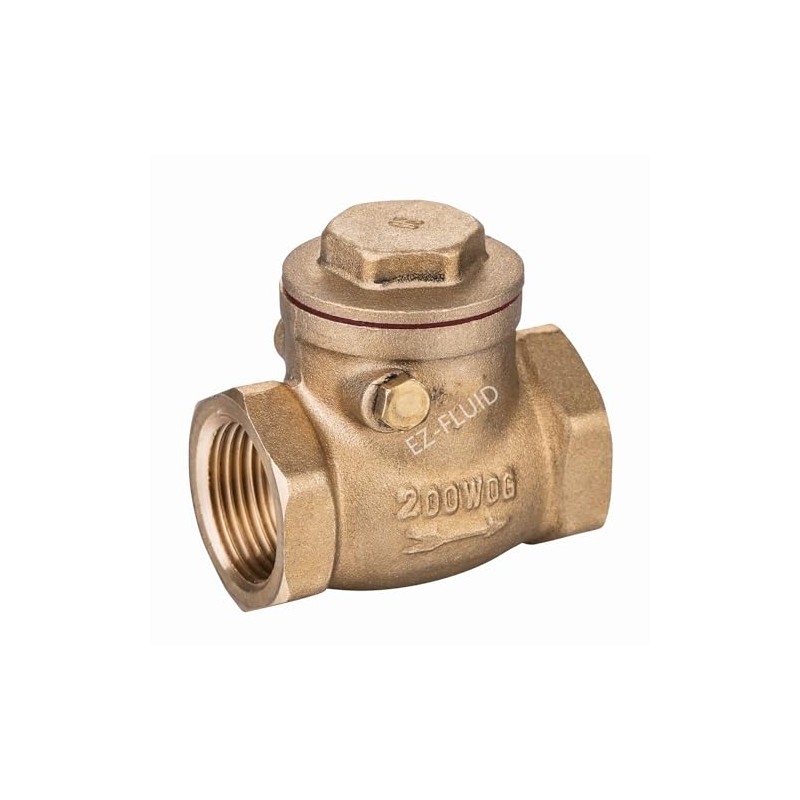 (1Pc) EZ-Fluid 1" IPS Female Threaded Brass Swing Check Valve,Horizontal