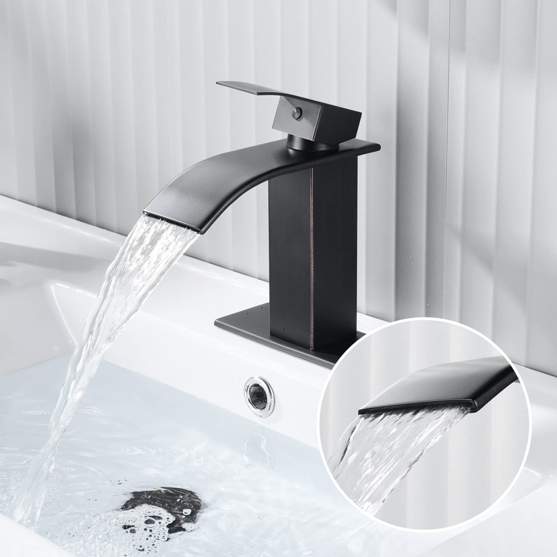 Fransiton Black Waterfall Bathroom Faucet Lavatory Single Handle 1 or
