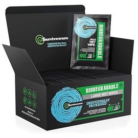 Surviveware Biodegradable Wipes Men or Women - Shower Wet Wipes Face, Body & Butt - Outdoors, Travel, Camping & Post Workout - Total of 40 Wipes - 1 Count, Pack of 40