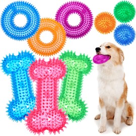 9 Pcs Dog Squeaky Toys Set, Dog Squeaky Balls Bone Shape Teething Toys Donut Shape Squeaky Dog Toys for Small Dogs Puppy Medium Dog TPR Rubber Pet Chew Toy for Training Fetching Teething
