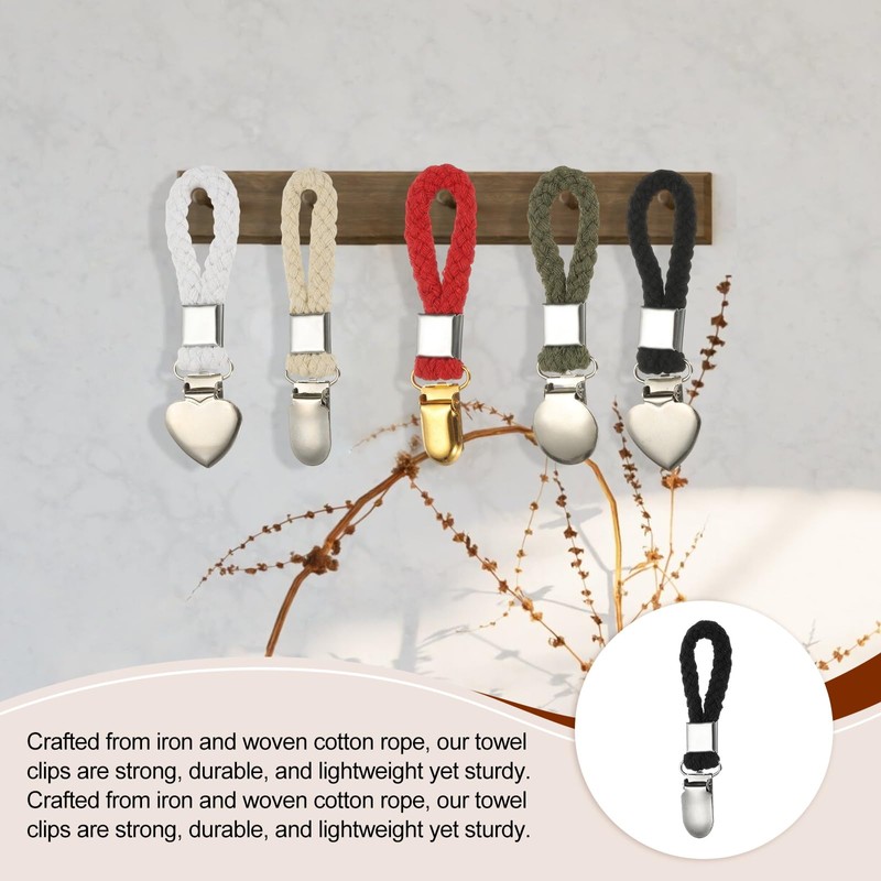 PATIKIL 5 Pcs Hanging Tea Towel Clips, 0.9" Width Braided