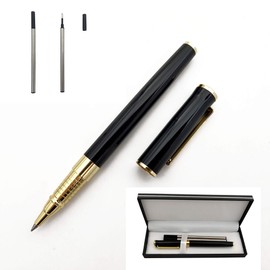 Accod Metal Signature Pen Writing Smooth Black Ink Ballpoint Pen Business Gift Pen with Two 0.5mm Refills Gift Box for Women or Man (Black)