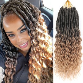 New Goddess Locs Crochet Hair for Black Women-8 Packs 14 Inch T27# Color Faux Locs With Deep Wave Curly Ends|Soft Synthetic Pre-looped Loose Wavy Crochet Braids|Lightweight& Natural Look(14",1B/27#)