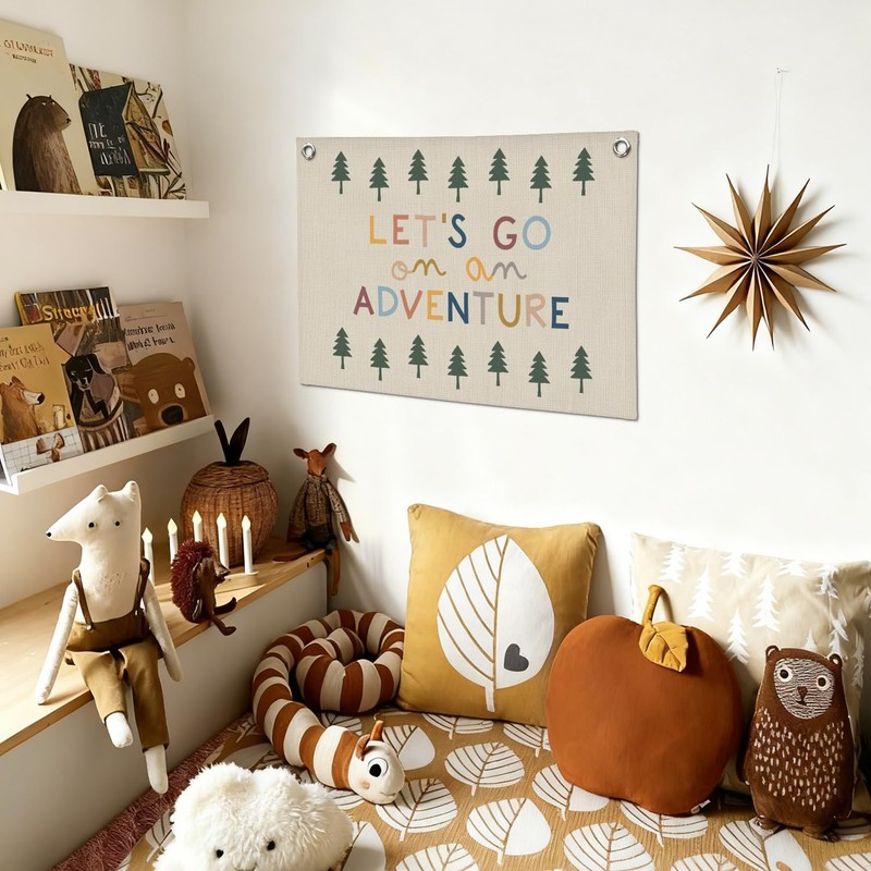 Camping Decor Banner,Lets Go on an Adventure Wall Art
