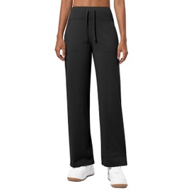 Willit Women's Fleece Lined Wide Leg Thermal Yoga Pants with Pockets High Waist Comyf Casual Lounge Pants Black XL