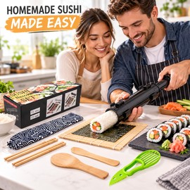 DIY Sushi Maker Set B with Sushi Bazooka, Bamboo Rolling Mat and Rice Roll Accessories