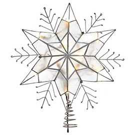 Kurt S. Adler UL3143 14" Nickle Plated 6-Point Silver Glitter Capiz Star Tree Topper