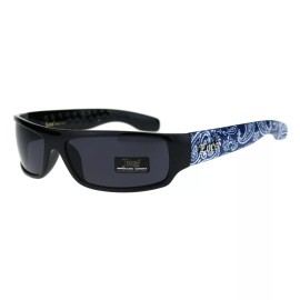 Locs Bandana Arm Mad Dog Hardcore Gangster Cholo Narrow Rectangular Sunglasses - Blue Bandana