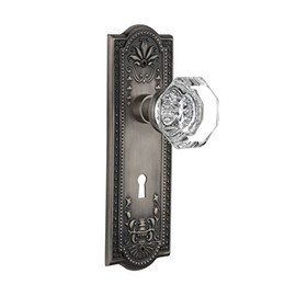Nostalgic Warehouse Meadows Plate with Keyhole Waldorf Crystal Knob, Single Dummy, Antique Pewter (704411)