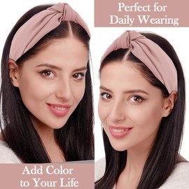 Amariver Pink Headbands for Women Wide Knotted Headband Top Knot Hair Band Non-slip Head Band Soft Fashion Pink Accessories for Women Girls