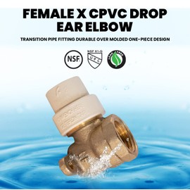 Supply Giant CSDQE034 Female x CPVC Drop Ear Elbow Transition Pipe Fitting Durable Over Molded One-Piece Design 1/2 in. Brass