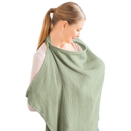 1pcs Cubierta de Lactancia Materna,Poncho de Delantal de Enfermera,Funda de Lactancia Transpirable 100% Algodón,con Bandolera Ajustable,Manta para Amamantar de Privacidad para Lactancia Sobre Marcha (Verde)