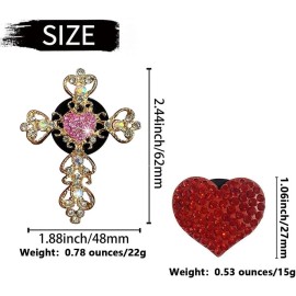 NoBrand 2 Pack Car Vent Clip Bling Accessories, Crystal Cross and Heart Vent Clip pink
