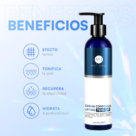 MIST JEWEL Crema Corporal Lifting Tens-Up, Reafirmante y Moldeadora | Hidratante y tonifica cuerpo, piernas y brazos con ácido hialurónico, Tens-Up Dermochlorella, Lipoceramidas y granada 250 ml