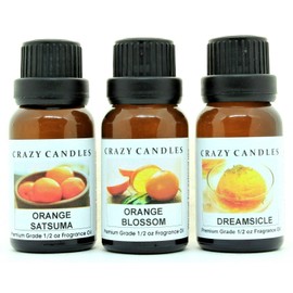 3 Bottles Set, 1 Orange Satsuma, 1 Orange Blossom, 1 Dreamsicle 1/2 Fl Oz Each (15ml) Premium Grade Scented Fragrance Oils by Crazy Candles