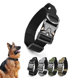 Ledeak Tactical Dog Collar, Padded Adjustable Polypropylene Soft Dog Collars, Heavy Duty Breathable Strong Training Dog Collar with Handle and Heavy Duty Metal Buckle (Black, L)