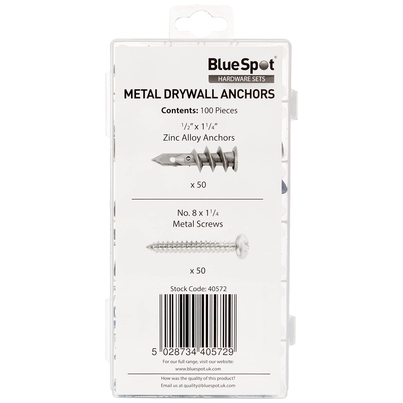 Blue Spot 40572 100 PCE Assorted Metal Drywall Anchor and