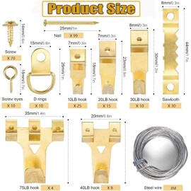 Picture Hanging Kit, WADY 282 PCS Picture Hangers, Picture Hanger and Hook Set, Heavy Duty Frame Hooks Hardware for Home Office Dry Wall Mounting with Hanging Nails, Sawtooth, D Ring and Screw Eyes