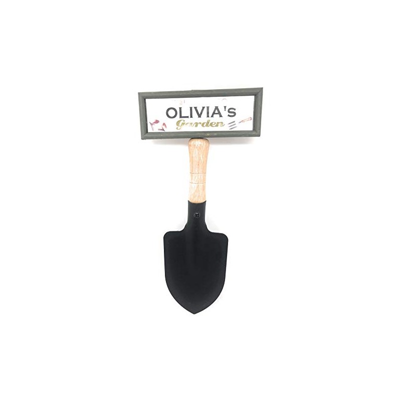 "Welcome to Olivia's garden" hanging shovel sign