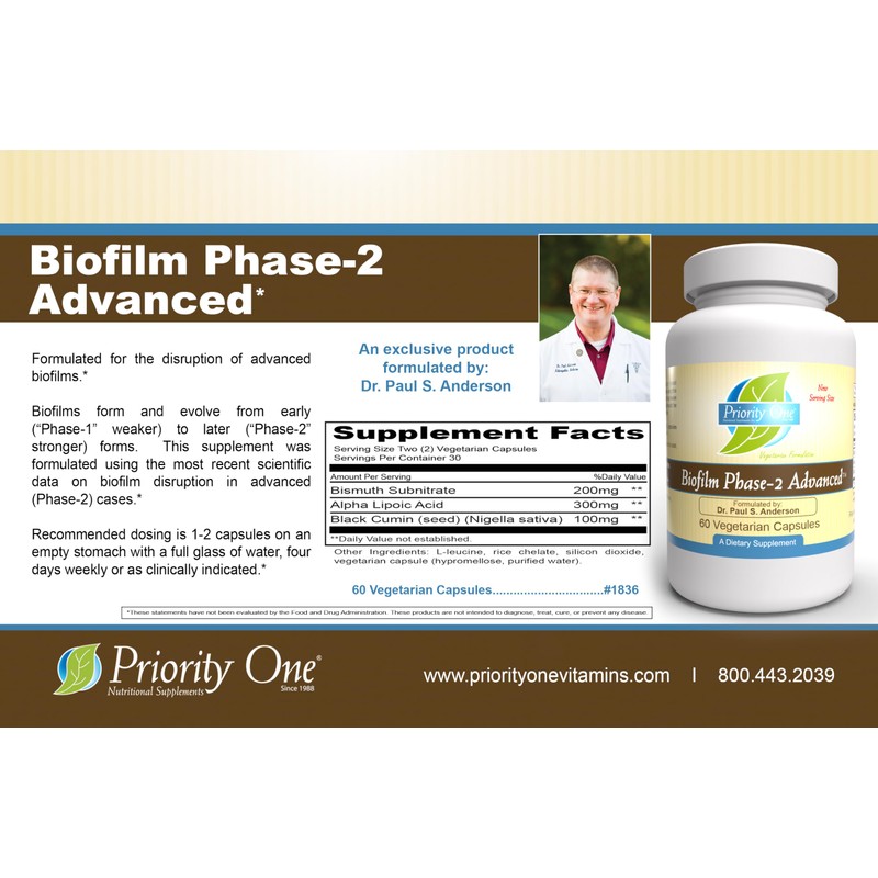 Priority One Vitamins Biofilm Phase-2 Advanced 60 Vegetarian Capsules Exclusively