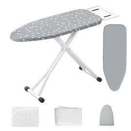 Ironing Board,Foldable Ironing Board Adjustable Height Compact Ironing Board Thick Steel Tube Ironing Board with Iron Holder,Replacing Cloth Cover and Mini Handheld Ironing Board Gloves(Blue Dots)
