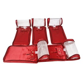 atorakushon Satin Makeup Kit Travel Jewelry Organizer Locker Box Pouches Clutch Bag for Necklaces Earrings Rings and Bracelets Maroon Color