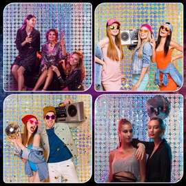 4 Packs Disco Foil Curtain Silver Disco Sequin Backdrop Curtain Metallic Backdrop for Birthday Bachelorette Party 70s 80s 90s Theme Disco Party Decorations Supplies