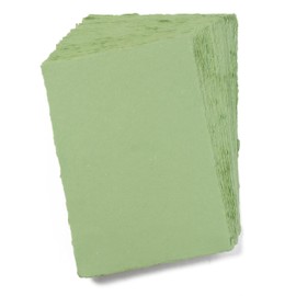 Handmade A5 Green Mixed Media Paper with Deckle Edge - 50 Sheets, 5.8"x8.3" - 150 GSM -Colored Cold Press Textured Paper Made with Recycled Cotton for Card Making, Arts, Crafts, Writers, Watercolor