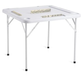 White 4-Player Folding Mahjong Table with 4 Cup Holders & Chip Trays for Card Games and Gambling Model D0100HADN7VDefault: Default