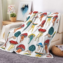 Funny Mushroom Butt Throw Blanket, Fun Cute Sexy Butt 70S 80S Fleece Flannel Blanket， Hippie Psychedelic Aesthetic Colorful Unique Cool Soft Blanket for Bed Couch Sofa 50"X60"