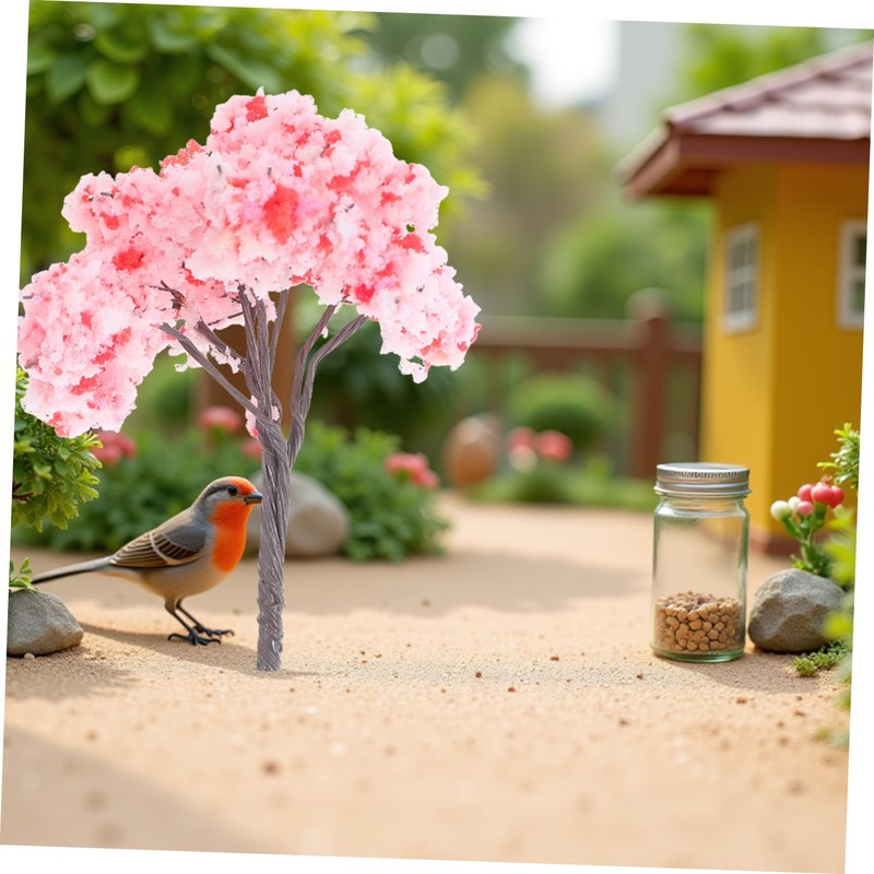 Ipetboom 10pcs Miniature Tree Pink Flower Decoration with Cherry Blossom