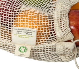 Reusable Cotton Mesh Produce Bags - 100% Organic Cotton, 8"x10", Drawstring Closure Cotton Mesh Bags to Store Cilantro, Lime and Small Vegetables and Produce (3 Small - 8"x10")