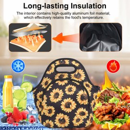 Neoprene Lunch Bag, Thermal Insulated Lunch Tote Bag with Detachable Shoulder Straps, Lightweight & Reusable Lunch Bag for Women Men