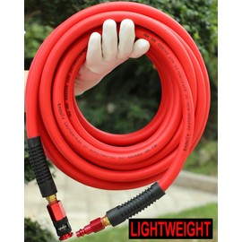 EADUTY Hybrid Air Hose 3/8 In. x 50 ft, Lightweight, Flexible, Durable Air Compressor Hose with Aluminum Universal Quick Coupler and Industrial Plug, Red