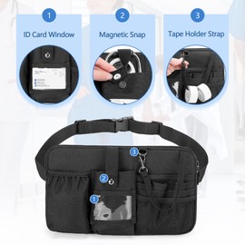 Trunab Multifunctional Nurse Bag with 12 Important Tool Pockets, Tape Holder, Adjustable Waist Strap, Care Bag for Nurse, Doctor and Nursing Student, Black