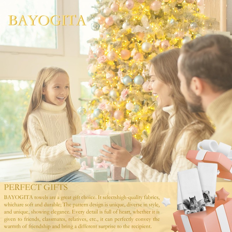 BAYOGITA Funny Squirrel Decor Bathroom Hand Towels Gifts, Gifts for