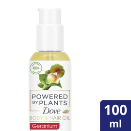 Dove Powered by Plants Natural Cosmetics Body and Hair Oil Geranium with Plant-Based Active Ingredients for Soft Skin and Nourished Hair, Dove, Geranium, 100 ml